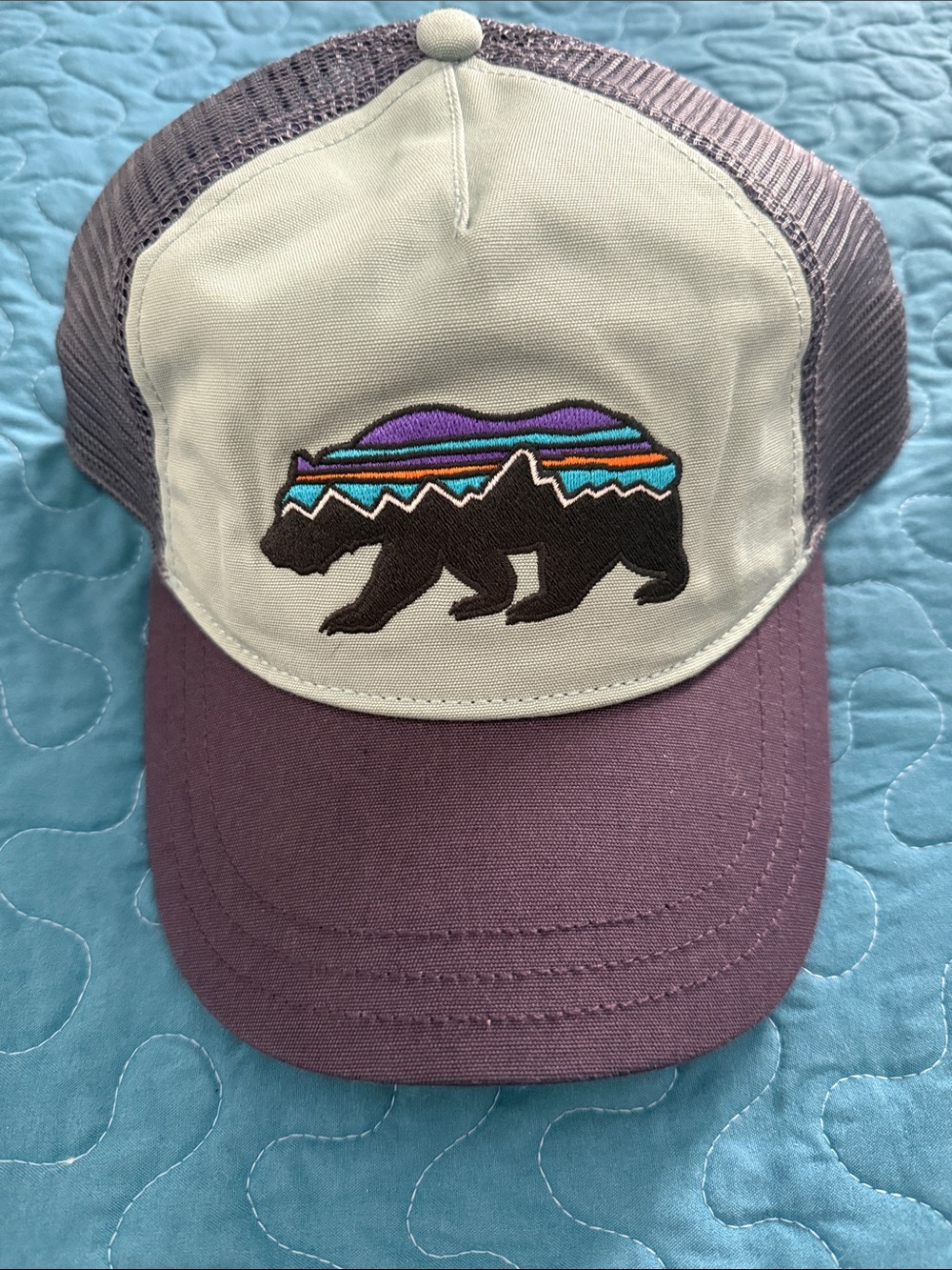 Patagonia Bear Trucker Hat in Lavender, Teal *like new*